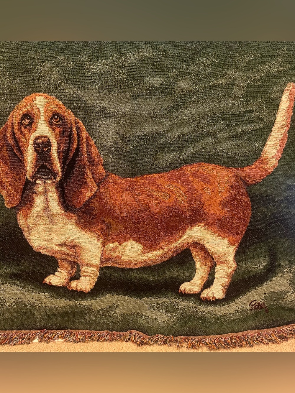 Linda Picken Bassett Hound Dog Breed Vintage 2002 Cotton Tapestry Afghan Throw